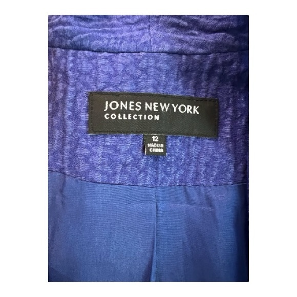 👚 NWOT JONES NEW YORK COLLECTION STUNNING Cobalt Blue Linen Silk Blazer | Sz 12 - Picture 9 of 11